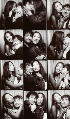 black and white photos of people hugging each other in the same photobooting style