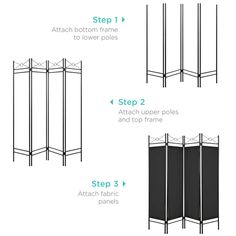 four panel room divider with instructions to make it easier for people to use them