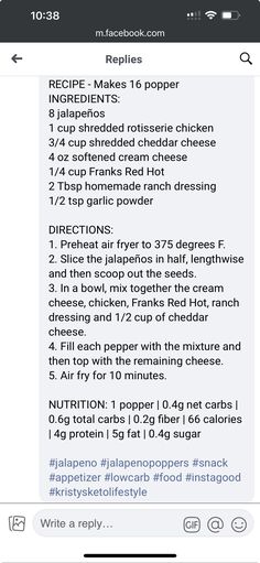 an iphone screen showing the instructions for how to make a recipe on facebook, with text below