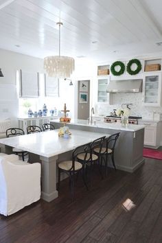 the kitchen is clean and ready to be used for dinner or other entertaining purposes in someone's home