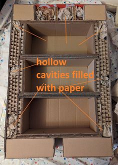 an open cardboard box with instructions on how to fill the cartons and put them in it