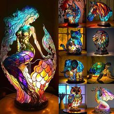 the colorful lamp is lit up and ready to be used as a decoration or light