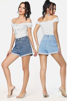 A cute cut and cuffed denim short can be the blueprint to the perfect springtime outfit. A high waist and a cuffed hemline detail will help elongate the leg, which adds a splash of sexiness to the traditional fashion standard. #denimjeans #jeans #everythingdenim #denimforever #pants #popstry #skinnyjeans #denimshorts Retro Denim Shorts, Spring Time Outfits, The Blueprint, Cute Cuts, Traditional Fashion, Denim Short