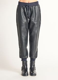 Faux leather jogger with pockets Colour: black 100% POLYURETHANE (BACKING 98% VISCOSE 2% SPANDEX) Leather Joggers, Girls Joggers, Confident Style, High Heel Rain Boots, Leather Pocket, Perfect Pant, Fashion Joggers, Black Trousers, Joggers Womens