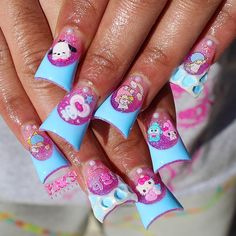 Coquette Duck Nails, Pink Duck Nails, Feminine Nails, Duck Nail, Pink Duck, Kiki Lala, Flaming Heart, Duck Nails, Really Cute Nails