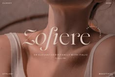 an advertisement for zofere featuring a woman's neck and chest with the word,