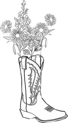 a drawing of a cowboy boot with flowers in it