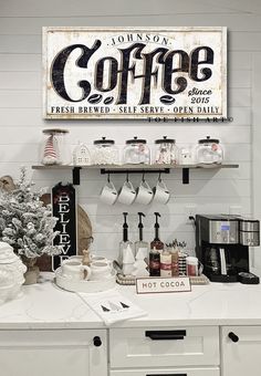 a coffee shop counter with various items on it