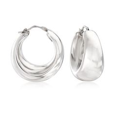 Ross-Simons - Italian Sterling Silver Graduated Hoop Earrings. 1 1/8". Crafted in Italy, these hoop earrings have a bold look and comfortable feel in polished sterling silver. You'll never want to take them off! Hanging length is 1 1/8". Snap-bar, sterling silver hoop earrings. Birthday 16, Triple Hoop Earrings, White Gold Hoops, Big Hoop Earrings, Silver Jewelry Earrings, Luxury Earrings, Jewelry Lookbook, Sterling Silver Hoop Earrings, Sterling Silver Hoops