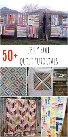 the cover of jelly roll quilts is shown with pictures of different patterns and colors