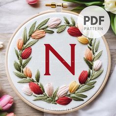 the letter n is surrounded by flowers and leaves