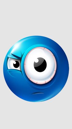 an evil looking blue object with big eyes