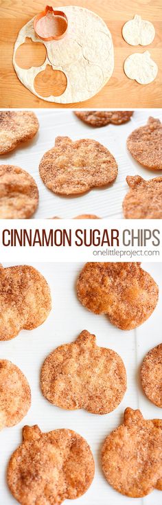 homemade cinnamon sugar chips are ready to be baked in the oven and put on baking sheet