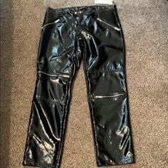 Biker Pants With Zip Detailing! Black Pants With Zip Fly For Fall, Black Bottoms With Zip Fly For Fall, Casual Black Leather Pants With Zip Fly, Trendy Black Pants With Zip Fly, Black Fitted Pants With Zip Fly, Casual Pants With Zip Fly For Night Out, Zip Fly Trousers For Night Out, Trendy Black Bottoms With Zip Fly, Black Bottoms With Zip Fly For Spring