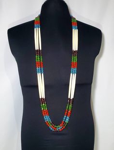 "Glass Fire Polish Beads Genuine Bone Hairpipe 3 strands 52\" in length" Bone Jewellery, Bone Bead Necklace, Beautiful Beaded Earring, Native Beadwork, Bone Necklace, Bone Jewelry, Necklace Patterns, Craft Jewelry, Beading Ideas