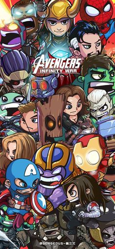 an image of the avengers movie poster with many different characters in front of each other