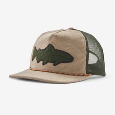 a brown hat with an alligator embroidered on the front and green brimmed visor