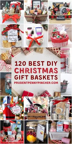 christmas gift baskets with the words'best diy christmas gifts'in red and white