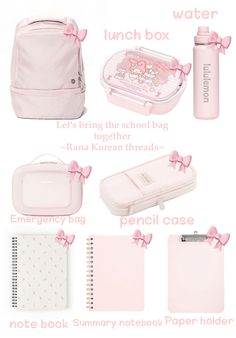 Cute School Locker Ideas, School Supplies Theme Ideas, Wishlist Ideas Coquette, Pink School Aesthetic, Pink School Supplies, Coquette Bag, Pink Academia