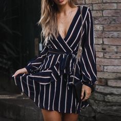 Party and night dress save your money and chose the cheapest with free shipping 🚚 and fast delivery 🚀 order now 👉🏻 https://queensdresses.com Casual Party Dresses, Summer Work Outfits, Mini Robes, Lightweight Dress, Ruffle Mini Dress, Casual Stripes, Lantern Sleeve, Lantern Sleeves