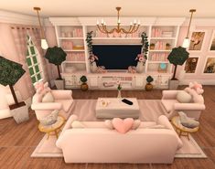 a living room filled with lots of white furniture