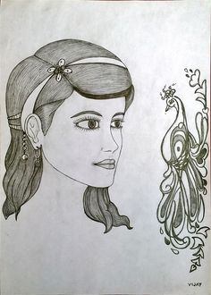 A beautiful facial sketch of Alice(Alice in Wonderland) with a dreaming peacock art Peacock Art, Alice In Wonderland, Facial, Sketch, Drawings