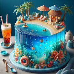 a birthday cake decorated with an ocean scene