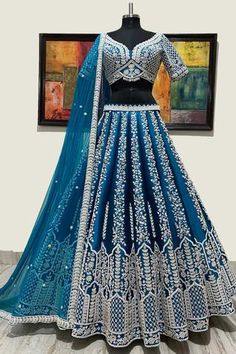 Shop for Rianta’s Blue Chroma Silk Lehenga Set for Women Online at Aza Fashions Wedding Matching Outfits, Indian Outfits Lehenga, Indian Bride Outfits