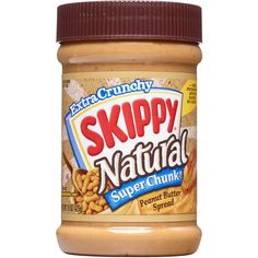 a jar of skippy natural peanut butter on a white background with clippings