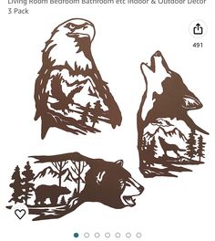 three bear silhouettes with trees and mountains in the background, one is brown on white