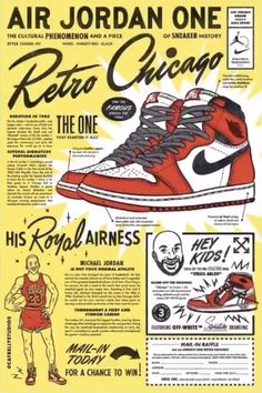 an advertisement for the air jordan one retro chicago basketball shoe, with information about it