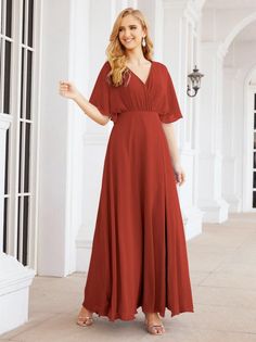 Numbersea V-Neck Bridesmaid Dress Chiffon Long Open Back Formal Dresses for Women Party Evening 28067-numbersea Gown Drawing, Flowy Gown, Semi Formal Wedding, Gowns Prom, Formal Dresses For Women, Chiffon Bridesmaid Dress, Evening Gowns Formal, Formal Wedding, Ladies Party