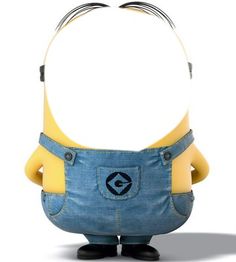 a minion with headphones on is standing in front of a white background and has his hands behind his back