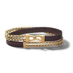 Bulova Men's Classic Brown Leather and Gold-Tone Wrap Bracelet Medium. Supple brown leather and brushed gold-tone stainless steel double-wrap bracelet Round box-link double chain . Leather and chain double wrap combination gives instant layered look Size Large, fit for 7. 5 inches - 8 inches (200mm) inner circumference or measurement around the wrist Vintage Diamond Jewelry, Hook Bracelet, Brown Leather Bracelet, Double Wrap Bracelet, Jewelry Rings Diamond, Double Chain, Brown Leather Strap, Mens Gold, Leather Wrap Bracelet