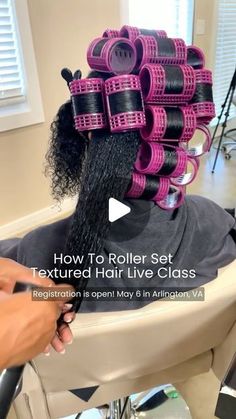 Yene Damtew | Washington, DC | Join me for a live, hands-on class to master roller setting textured hair!  In this full-day class, you’ll learn my signature roller se... | Instagram Set Curls With Rollers, Wet Set On Natural Hair, Rollers In Curly Hair, Roller Set On Natural Hair Black Women, Rods Hairstyles For Black Women, Natural Hair Roller Set Styles 4c, Tension Rollers Natural Hair, Roller Set 4c Natural Hair, Big Roller Curls Black Women