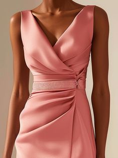 Pink V Neck Sleeveless Sheath Midi Dress Sheath Midi Dress, Elegant Clothing, Confident Women, Confident Woman, Knee Length Dress, Bride Dress, Special Occasion Dresses, Fitted Dress, Occasion Dresses