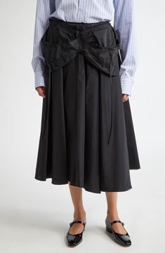 This voluminous taffeta midi skirt features a fold-over waist complete with the maison's 'Work-in-progress' basting stitches. The back sports long ties and an open zip to further the unfinished aesthetic. Back zip closure 100% nylon Dry clean Made in Italy Designer Clothing Open Zip, Fabric Gift Bags, Nordstrom Store, Fabric Gifts, Free Fabric, Anniversary Sale, Black Fits, Clothing Items, Designer Clothing