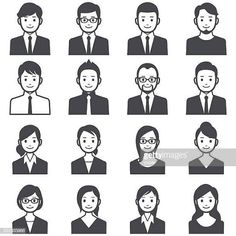 black and white icons of people in business suits