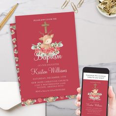 Christmas Little Dear Baptism Christening Cross Invitation Birthday Party, Stationery