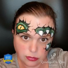 Velociraptor Face Paint, Easy Face Painting Dinosaur, Dragon Face Makeup Halloween, Simple Dragon Face Paint, Dragon Face Paint, Kids Dragon Face Paint, Kids Halloween Face, Dinosaur Face Painting, Dragon Face Painting