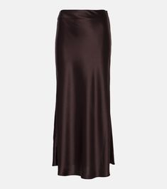 Maxi Skirt Satin, Brown Silk Skirt, Brown Maxi Skirt, Midi Skirts Style, Skirt Satin, Tulle Maxi Skirt, Designer Skirts, Latest Skirts, Knit Midi Skirt