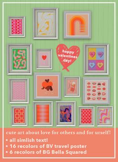 a poster with many different types of art on it and the words happy valentine's day