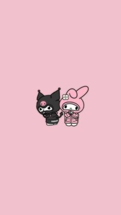 two cartoon characters are standing next to each other on a pink background with the same character