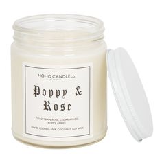 A clear 9oz jar with 8oz of white candle inside it.  The lid is white and screws on. Rose Profile, Soy Beans, Rose Scent, Vegan Candles, Cool Breeze, Flower Top, Rose Candle, Rose Scented Products, Flower Tops