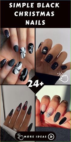 Embrace the holiday season with chic and sophisticated black Christmas nails. Elevate your manicure game with a touch of timeless elegance using the classic black shade that never fails to impress. Add a twist of sophistication to your holiday look with these sleek and versatile nails. Perfect for minimalistic beauty lovers, these black nails offer a stylish and glamorous option for festive occasions. Upgrade your nail art game this holiday season with this classy and charming design that exudes Versatile Nails, Marble Effect Nails, Black Christmas Nails, Round Nail Designs, Festive Holiday Nails, Festive Christmas Nails, Coffin Nail Art, Xmas Nail Art, Festive Nails