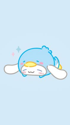 a cartoon character sleeping on top of a blue pillow with stars in the sky behind it