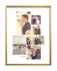 a wedding photo collage is shown with the words, bride and groom on it