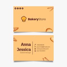 two business cards with bakery store logos