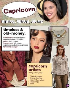 an advertisement for capricorn jewelry featuring models wearing necklaces and earrings, with caption below