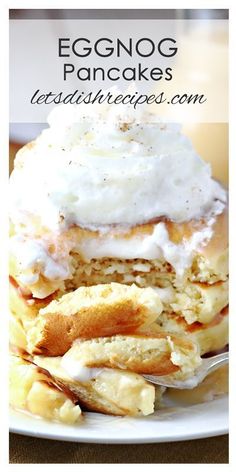 eggnog pancakes with whipped cream on top